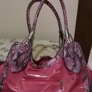 Large Pink Faux Snakeskin Handbag
